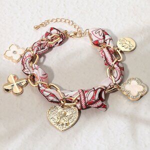 Mother of Pearl Quatrefoil Clover Angel Heart Charm Embellished Scarf Fabric Cha